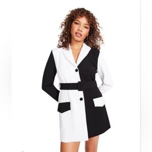 Black and White Women's Belted Coat